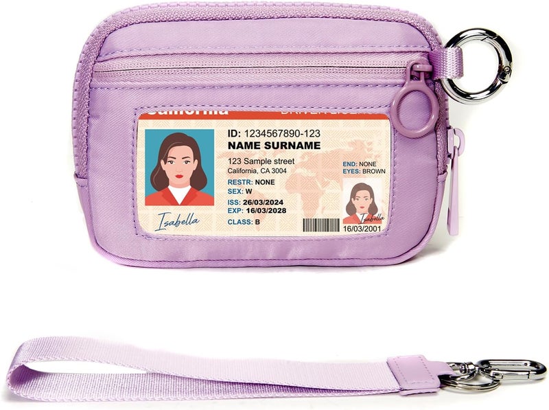 YDF Keychain Wallet for Women Mini Zip Card Holder with ID Window Coin Purse Detachable Wristlet Small Wallets Light Purple - Image 1